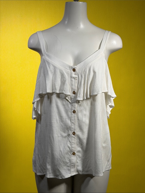 Moa Moa Tops - Moa Moa White Ruffle Button-Front Camisole (r15)